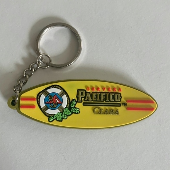 Pacifico Beer Cerveza Clara Surfboard Keychain Yellow Rubber Key Fob Keychain 3” - Picture 3 of 7
